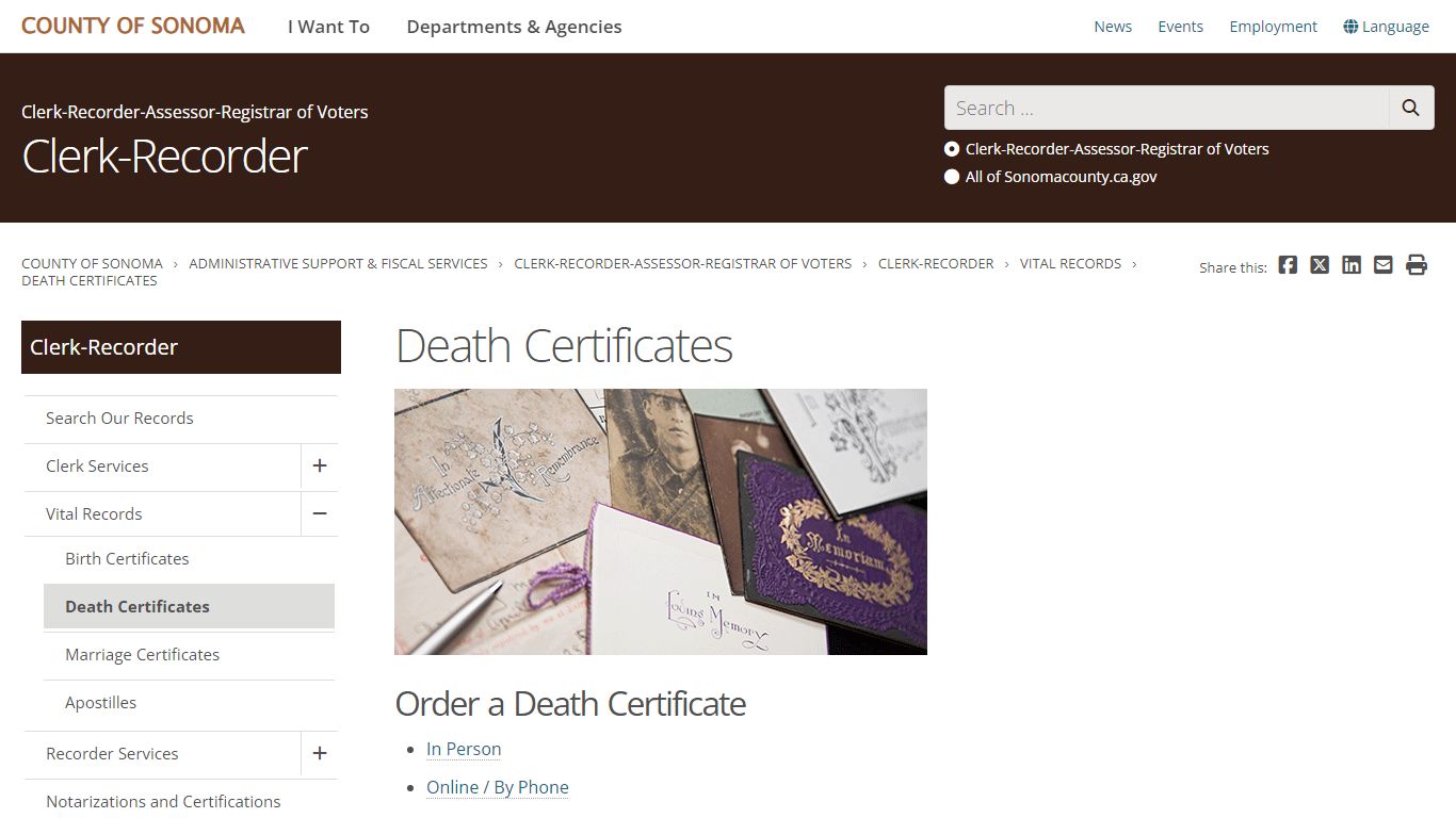 Death Certificates - County Of Sonoma